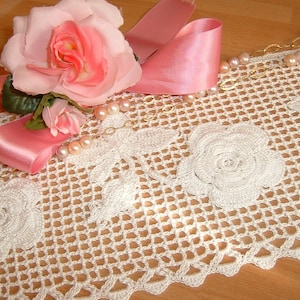 Crochet lace border with application of Irish rose bouquets-Cotton border-cm.50xcm.16-On ordering image 1