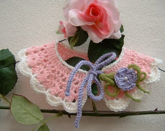 Crochet girl's collar- Pure wool collar in pink and ivory colors-Collar in retro chic style