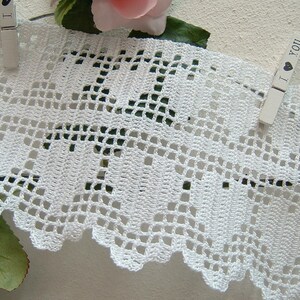 Crochet lace border with filet work-Lace with two rows of hearts-Border for curtain-cm.50xcm.15-On reservation image 4