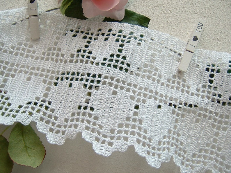 Crochet lace border with filet work-Lace with two rows of hearts-Border for curtain-cm.50xcm.15-On reservation image 4