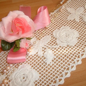 Crochet lace border with application of Irish rose bouquets-Cotton border-cm.50xcm.16-On ordering image 5