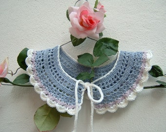 Crochet collar in wool in lilac, wisteria and cream-Detachable collar-Autumn-Winter women's fashion