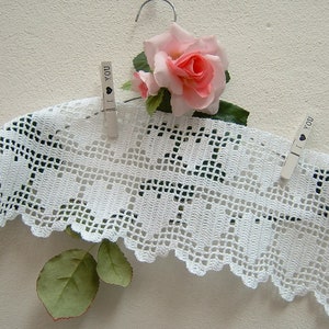 Crochet lace border with filet work-Lace with two rows of hearts-Border for curtain-cm.50xcm.15-On reservation image 2