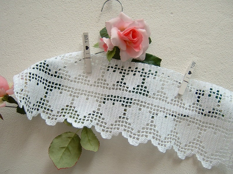 Crochet lace border with filet work-Lace with two rows of hearts-Border for curtain-cm.50xcm.15-On reservation image 2