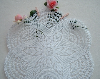 Crochet lace tablecloth-White cotton centerpiece-Crochet creation for the table-Romantic home decoration