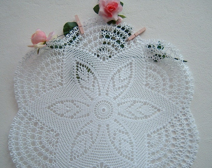 Featured listing image: Crochet lace tablecloth-White cotton centerpiece-Crochet creation for the table-Romantic home decoration