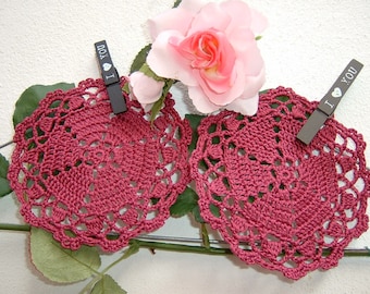 Crochet coasters - Set of 6 amaranth cotton coasters - Small crochet placemats - Autumn table decoration