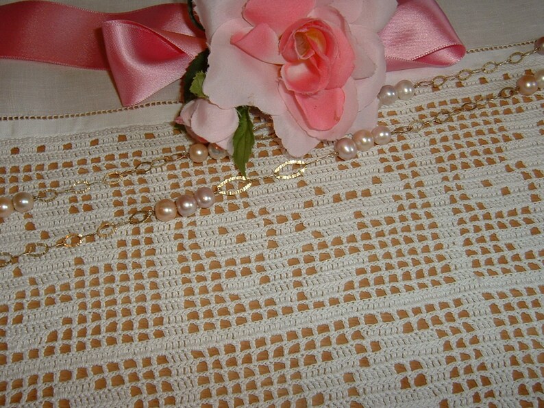 Lace for curtain with roses Hand-made lace crochet with filet technique White cotton Crochet shabby chic Custom.