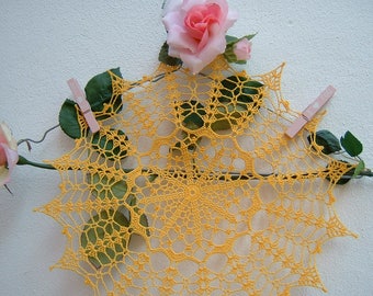 Crochet lace doily-Yellow cotton centerpiece-Romantic home decoration-Handmade crochet-Colorful centerpiece