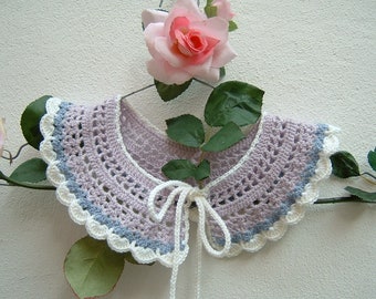 Wool crochet collar in wisteria, lilac and ivory colors-Chic retro style collar-Autumn-Winter women's fashion