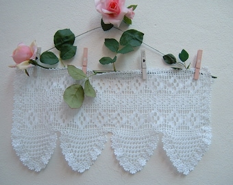 Crochet lace border - White cotton lace for curtain - Ready to apply border - Romantic home crochet - Shabby chic