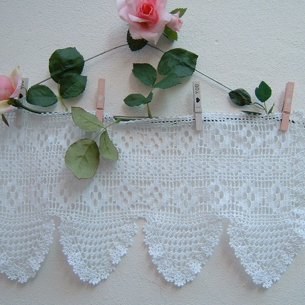 Crochet lace border - White cotton lace for curtain - Ready to apply border - Romantic home crochet - Shabby chic