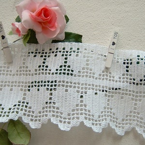 Crochet lace border with filet work-Lace with two rows of hearts-Border for curtain-cm.50xcm.15-On reservation image 5