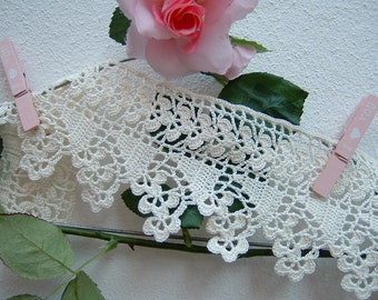 Crochet lace border with flowers-Ivory color cotton lace-Romantic home crochet-cm.50xcm.9-On reservation