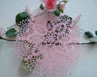 Crochet lace doily-Pink cotton centerpiece-Romantic home decoration-Handmade crochet-Colorful centerpiece