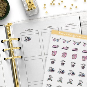Laundry and Ironing Planner Stickers / Character Functional Planner stickers / Bullet Journal, Filofax, Erin Condren, Happy Planner
