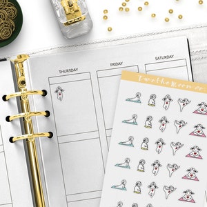 Pegatinas para planificador de ejercicios de yoga de Emma / Pegatinas para planificador funcional con personajes / Bullet Journal, Filofax, Erin Condren, Happy Planner