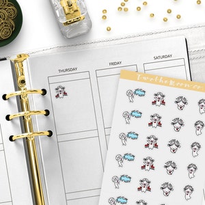 Adesivi per planner motivazionali Emma / Adesivi per planner funzionali con personaggi / Bullet Journal, Filofax, Erin Condren, Happy Planner