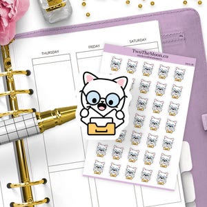 Pegatinas de trabajo con diseño de gato adorable para archivar documentos / Pegatinas funcionales para planificadores / Bullet Journal, Filofax, Erin Condren, Happy Planner
