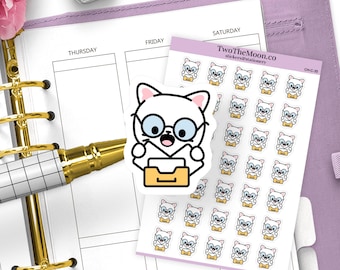 Cutie Cat archiveringsdocumenten plannerstickers, functionele papieren pictogrammen, Admin Day-dagboeklabels