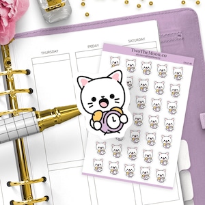 Adesivi per sveglia "Cutie Cat Early Morning" / Adesivi per planner funzionale Icon / Bullet Journal, Filofax, Erin Condren, Happy Planner