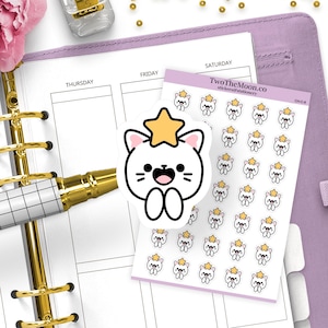 Adesivi a forma di stella con gattini / Adesivi per planner funzionale Icon / Bullet Journal, Filofax, Erin Condren, Happy Planner