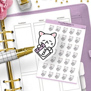 Pegatinas para la agenda de impuestos de Cute Cat: finanzas, presupuesto, plazos, administración, diarios, Hobonichi, Happy Planner, Erin Condren, iconos funcionales