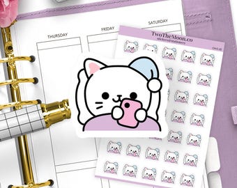 Cutie Cat Scrolling in Bed Stickers / Icon Functional Planner stickers / Bullet Journal, Filofax, Erin Condren, Happy Planner