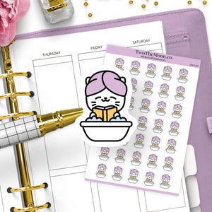 Adesivi "Cutie Cat Reading in the Bathtub" / Adesivi Icon Functional Planner / Bullet Journal, Filofax, Erin Condren, Happy Planner