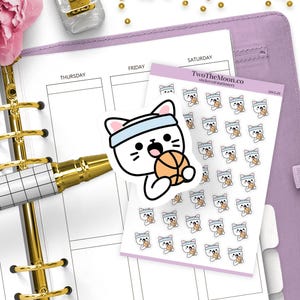 Süße Katze Basketball Training oder Spiel Aufkleber / Bullet Journal, Filofax, Erin Condren, Happy Planner, funktionale Planer Aufkleber