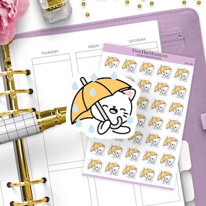Adesivi per i giorni di pioggia con ombrello Cutie Cat / Adesivi per planner funzionale Icon / Bullet Journal, Filofax, Erin Condren, Happy Planner