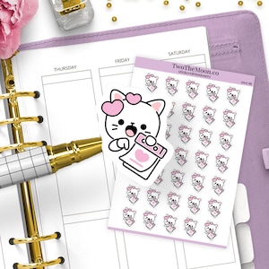 Adesivi per planner "Cutie Cat with Calendar Hearts" - Evento, Data speciale, Appuntamento, Hobonichi, Happy Planner, Erin Condren, Icone funzionali