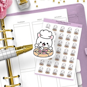 Adesivos de gatinho fofo fazendo pizza / Adesivos para planejador funcional Icon / Bullet Journal, Filofax, Erin Condren, Happy Planner