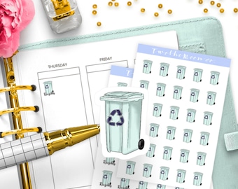 Recycling Planner Stickers, Functional Waste Sorting Icons, Bin Collection Journaling Labels
