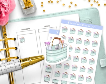 Cleaning Day Planner Stickers, Functional Tidy Up Icons, House Chores Journaling Labels