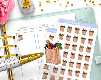 Groceries Stickers / Icon Functional Planner stickers / Bullet Journal, Filofax, Erin Condren, Happy Planner