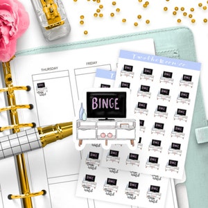Adesivos para agenda Binge Watch / Adesivos para agenda funcional Icon / Bullet Journal, Filofax, Erin Condren, Happy Planner