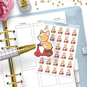 Winston Corgi Scooter Stickers | Cute Icon Functional Planner Stickers for Bullet Journal, Erin Condren, Happy Planner, Hobonichi