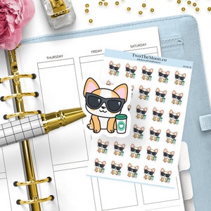 Pegatinas de Winston Corgi Coffee Time / Pegatinas funcionales con íconos lindos para planificadores de Bullet Journal, Erin Condren, Happy Planner, Hobonichi