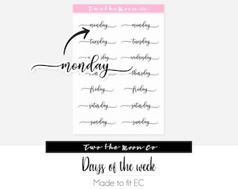 Days of the Week Planner Stickers, Calligraphy Script