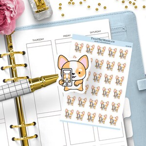 Winston the Corgi-stickers voor videogesprekken: online vergaderen, filmen en werken | Pictogrammen voor Bullet Journal, Erin Condren, Happy Planner, Hobonichi