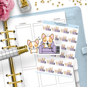 Adesivi Karaoke Winston the Corgi – Cantare, Serata Divertente, Festa, Serata Fuori / Icone per Bullet Journal, Erin Condren, Happy Planner, Hobonichi