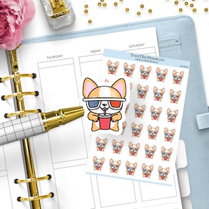 Winston il Corgi guarda un film – Cinema, serata cinema o relax / Icone per Bullet Journal, Erin Condren, Happy Planner, Hobonichi