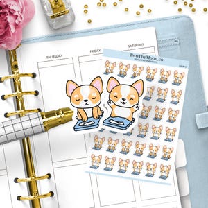 Pegatinas de pesaje de Winston el Corgi: seguimiento de peso, salud, progreso físico / Íconos para Bullet Journal, Erin Condren, Happy Planner, Hobonichi