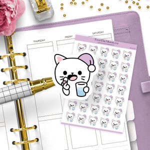 Cutie Cat Bedtime Meds Planner Stickers – Night Routines Self Care, Journals, Hobonichi, Happy Planner, Erin Condren, Functional Icons