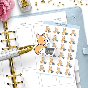 Winston Corgis Supermarkt Aufkleber | Niedliche Symbol Funktionale Planer Aufkleber für Bullet Journal, Erin Condren, Happy Planner, Hobonichi