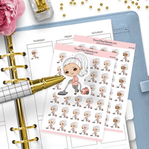Adesivos Olivia Vacuuming Icon Adesivos funcionais para planejador Bullet Journal, Filofax, Erin Condren, Happy Planner