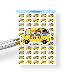Pegatinas para planificadores con garabatos neutrales de autobús escolar / Pegatinas funcionales para planificadores con íconos / Bullet Journal, Filofax, Erin Condren, Happy Planner