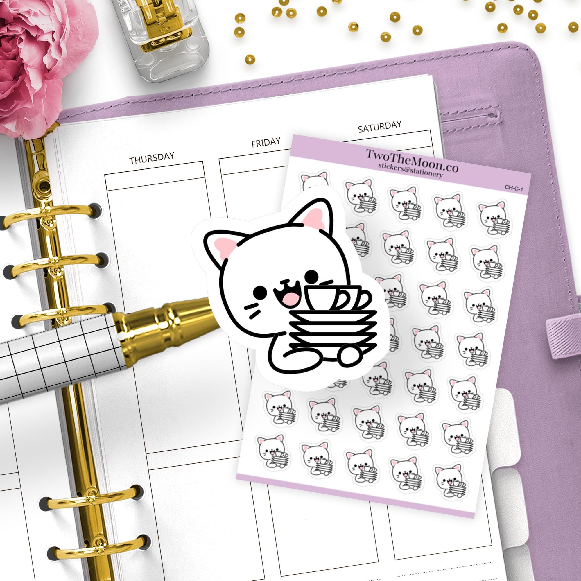 Cutie Cat Washing Dishes Stickers / Icon Functional Planner stickers / Bullet Journal, Filofax, Erin Condren, Happy Planner