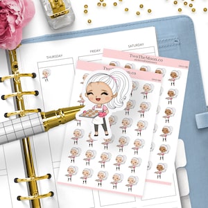 Olivia Baking Cookies Stickers / Icon Functional Planner Stickers / Bullet Journal, Filofax, Erin Condren, Happy Planner